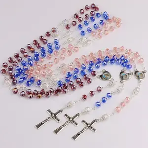 6x8mm Crystal Beads Rosary Necklace with Silver Cap for Glory Beads