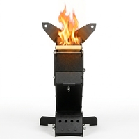 Réchaud fusée portable en acier au carbone noir pour camping, cuisson extérieure, chauffage et transport en extérieur