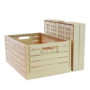 OEM 35 Kg Capacity Large Wood Crate For Glass Bottles With Lid Collapsible Storage Bin
