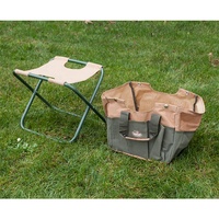 Esschert Design Chaise pliante multifonctionnelle pour l'extérieur Set d'outils de jardin Chaise, Banc pliant de jardin avec sac à outils
