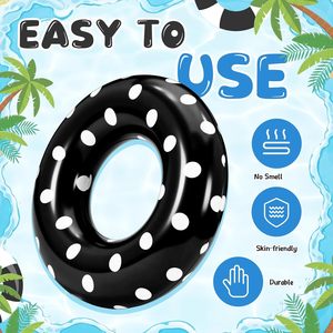Lot de 4 bouées gonflables à pois noirs et blancs pour piscine et plage - Product Image 3