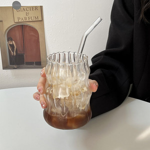 Dispensador de agua y jugo de taza de vidrio de gran capacidad en forma ondulada acanalada de borosilicato alto duradero para bebidas calientes - Product Image 2