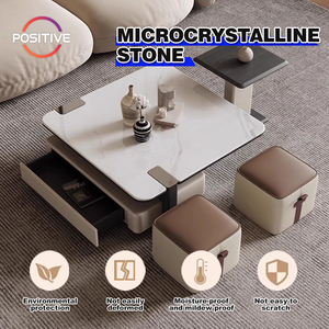 Modern Microcrystalline Stone Square Coffee <strong>Table</strong> <strong>With</strong> Stool Living Room Household Baking Lacquer <strong>Craft</strong> <strong>Storage</strong> Coffee <strong>Table</strong> - Product Image 2