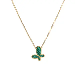 New Trendy Products Green Shell Stainless Steel 18k Gold Plated Butterfly Necklace For Women