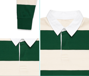 Oem Odm 디자인 녹색과 흰색 색상 블록 스트라이프 스티칭 사용자 정의 로고 인쇄 긴 소매 유니폼 골프 남성용 폴로 셔츠 - Product Image 3