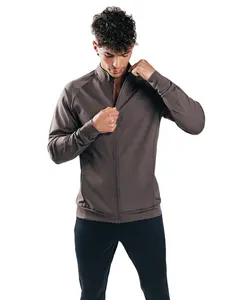 90% нейлон 10% полиэстер 4-way стрейч легкая дышащая куртка на молнии для мужчин индивидуальная тренировочная приталенная куртка для спортивного зала
