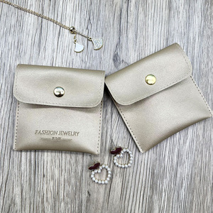 Custom Snap Gold <b>Leather</b> Jewelry Pouch with Button, Jewelry Pouch Packaging for Earring, Necklace, <b>Bracelet</b> - Product Image 6