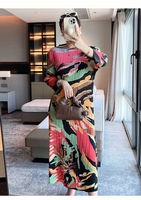 Nouvelle robe plissée imprimée style Miyake pour femme, manches longues, élastique, décontractée, pour le bureau, robe midi, en stock