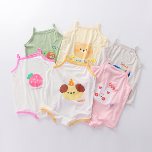 Barboteuse bébé d'été en modal fin avec bretelles, vêtement une pièce pour enfants, débardeur, tenue d'intérieur - Product Image 3