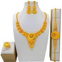 Ensemble de bijoux islamiques du Moyen-Orient plaqué or 22 carats, collier, boucles d'oreilles, bague, bracelet, design floral ethnique pour femmes, CN/GUA