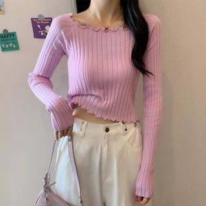 Suéter de punto fino de manga corta y larga para niña, estilo holgado, venta al por mayor - Product Image 6