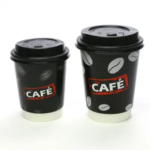 Bicchieri di carta da caffè in schiuma nera usa e getta a doppia parete all'ingrosso tazza di carta da caffè riutilizzabile stampata personalizzata