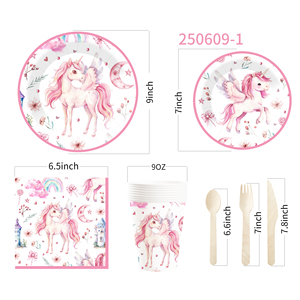 Juego de Vajilla Desechable DAMAI con Temática de Unicornio Rosa, Castillo, Luna y Flores, Platos y Vasos de Papel para Fiestas de Niñas - Product Image 6