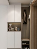 Meuble à chaussures en bois blanc avec étagère ouverte, porte-manteau, banc à chaussures, éclairage LED, meuble de rangement pour entrée de maison