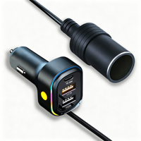 Neues YQ9 mit Zigarettenanzünder Mehrfach-USB + Typ-C Autoladegerät mit Rücksitz-Verlängerungskabel, Unterstützt PD36W Schnellladung