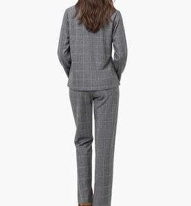 Vêtements de nuit classiques pour femmes avec bordures contrastées, vêtements de nuit à carreaux pour femmes, vêtements de détente de luxe respirants, pyjamas en coton pour femmes - Product Image 2