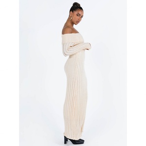 Nouvelle robe longue sexy à épaules dénudées pour femmes européennes et américaines, automne 2023, robe longue à manches longues en tricot - Product Image 6
