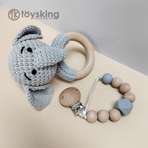 TK nouveau-né Crochet bébé hochet ensemble coton mignon Animal en bois hochet gland tresse bébé sucette Clip bébé anneau de dentition en bois - Product Image 4