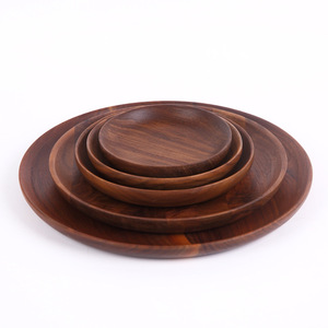 <b>Black</b> Walnut Wood Round <b>Plate</b> Set 11 13 15 Cm Solid Wood Dish For Hotel Party Snack Serving - Product Image 4