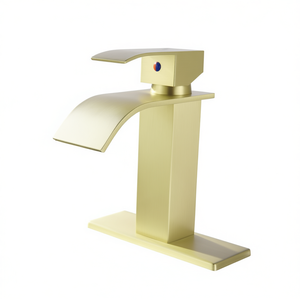 Grifo de Baño Monomando con Efecto Cascada, Acabado Dorado Cepillado, Diseño Moderno para Lavabo con Patrón de Rociado Tipo Lluvia - Product Image 1