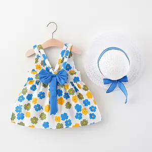 Children's skirt wholesale summer new baby girl sleeveless cross neck princess dress to send straw hat beach skirt