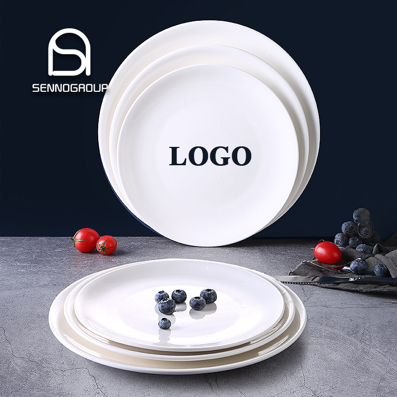 Custom Logo Printed White Plain Porcelain Plate Restaurant Tableware Dishes Ceramic Plates