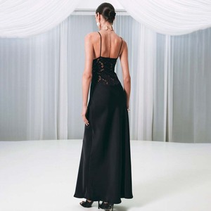 Vestido de noche largo estilo europeo-americano con encaje, cintura natural, escote corazón y abertura, ideal para banquetes, fiestas y escenarios. - Product Image 4