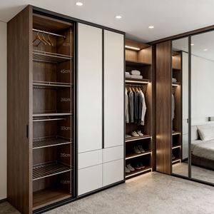 Système de garde-robe modulaire moderne Balom, garde-robe à portes coulissantes, placard, meubles de chambre à coucher en bois bicolore avec éclairage LED - Product Image 2