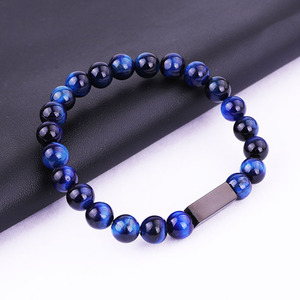 Bracelet pour homme en acier inoxydable avec breloque personnalisée gravée de texte ou logo et perles en pierre naturelle, idéal pour <span class=keywords><strong>la</strong></span> création de bijoux. - Product Image 5