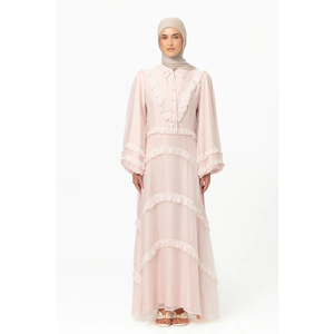 Vestido Maxi Islámico Musulmán Modesto de Manga Larga con Cuello de Lazo y Volantes en Capas para Mujer, Elegante y Personalizado de LEDUO - Product Image 1