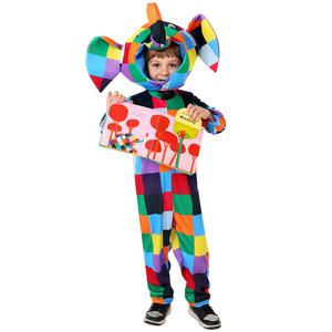 Costume di Halloween <span class=keywords><strong>Elefante</strong></span> Colorato Patchwork per Bambini, Travestimento per la Giornata Mondiale del Libro, Outfit per Spettacoli Scolastici, Vestito da <span class=keywords><strong>Elmer</strong></span> del Libro delle Storie - Product Image 1