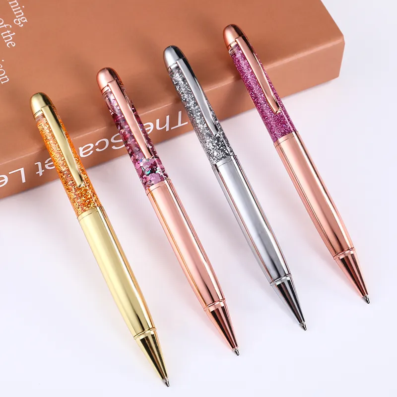 Nouvelle mode stylo à bille flottant métal cristal paillettes stylos à bille publicité Promotion cadeau stylo de signature