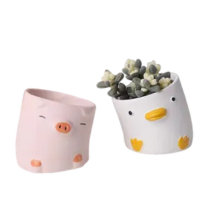 Custom Creatieve Kromme Eend Varken Keramische Pot Schattige Cartoon Dier Bloem Vaas Desktop Sappige Bloempot