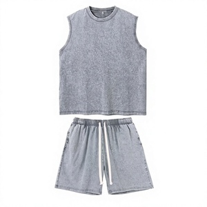 Men's Gray Sleeveless Tank Top Set Crew Neck Knitted Cotton Breathable Casual Summer Striped Vintage 200g Customizable Digital - Product Image 1
