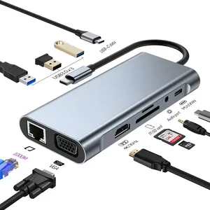 新的USB C集线器11合1 C至4k兼容适配器，带RJ45 SD/tf卡读卡器，适用于笔记本电脑快速充电