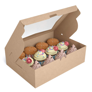 Boîtes de boulangerie en papier kraft Emballage unique de boîte à pâtisserie avec fenêtre de présentation transparente Boîtes à friandises pour beignets et mini gâteaux - Product Image 3