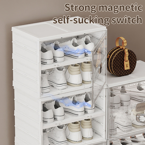 Armoire à chaussures pliable magnétique anti-poussière Haogle, sans installation, boîte à chaussures transparente multicouche en plastique pliable - Product Image 6