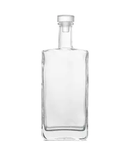 Factory direct sale square lead-free transparent 750ml glass wine bottle for custom
