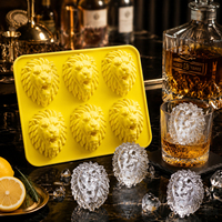 Moule à glaçons en silicone tête de lion à dissolution lente, grand format, 6 cavités, plateau à glaçons 3D en forme d'animal, idéal pour le whisky et les refroidisseurs de bar