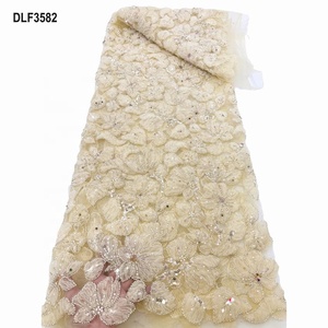 Sang Trọng Ren Lưới Áo Cưới Thêu Phụ Nữ Pháp Vải Tuyn Ren Vải 3D Hoa Ren Vải Với Sequins - Product Image 5