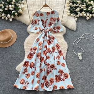 Vestido Camisero de Manga Corta con Estampado de Tinta y Cuello Solapa Estilo Retro para Mujer, Novedad de Verano, con Cinturón Ajustable y Efecto Adelgazante, <span class=keywords><strong>Falda</strong></span> Larga - Product Image 2