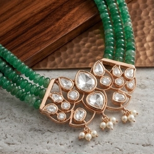 Elegante Juego de Collar de Plata 925 para Mujer, Joyería Tradicional India, Cuentas Verdes, Perlas, Pendientes para Boda - Product Image 2