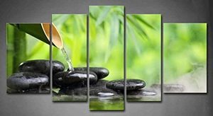 Grande Quadro da Parete con Bambù, Natura Botanica <span class=keywords><strong>Verde</strong></span>, Pietra Zen in <span class=keywords><strong>Acqua</strong></span>, Stampa su Tela per Arredo Spa - Product Image 3
