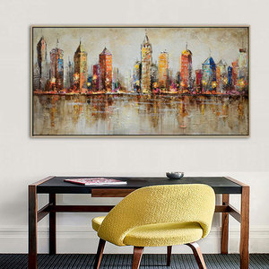 Pintura Abstracta Hecha a Mano al Óleo sobre Lienzo, Paisaje Urbano, Decoración de Habitaciones, Arte - Product Image 4