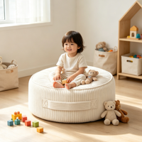 Housse de pouf de rangement ergonomique ronde en velours côtelé lavable en polyester pour enfants et adultes