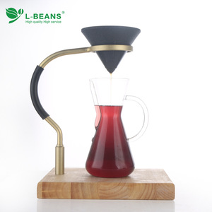 กรวยกรองกาแฟเซรามิก L-Beans แบบไม่มีรูพรุน สำหรับการชงกาแฟแบบดริป พร้อมด้ามจับโลหะและแก้วเซิร์ฟเวอร์ - Product Image 3