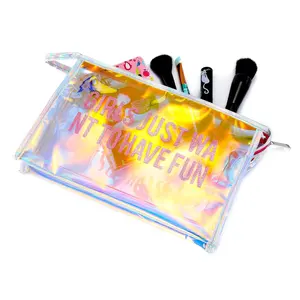 Customized Waterproof Iridescent Holographic Pouch Travel Makeup Toiletry Cooling Cosmetic Bags