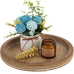 Wooden Decorative <b>Tray</b> With Scented Candle Holder Round Serving Plate For Fruits <b>Snacks</b> Cakes Home Dcor - Product Image 5