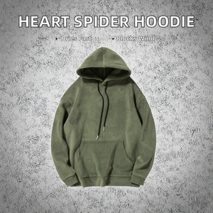 Sweat à capuche décontracté pour homme en velours de coton, avec cordon de serrage, manches longues, motif cœur et araignée, logo frontal, séchage rapide - Product Image 2