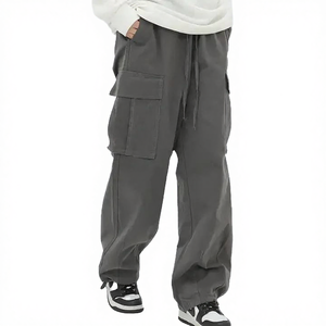 Nouveautés de haute qualité, faible MOQ, service OEM personnalisé, pantalon cargo unisexe en tissu peigné épais à jambes larges avec poches pour hommes et femmes - Product Image 4